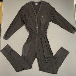 Lizwear M‎ `Black Long Sleeve Button Front Elastic Waist Jumpsuit Women's Size M